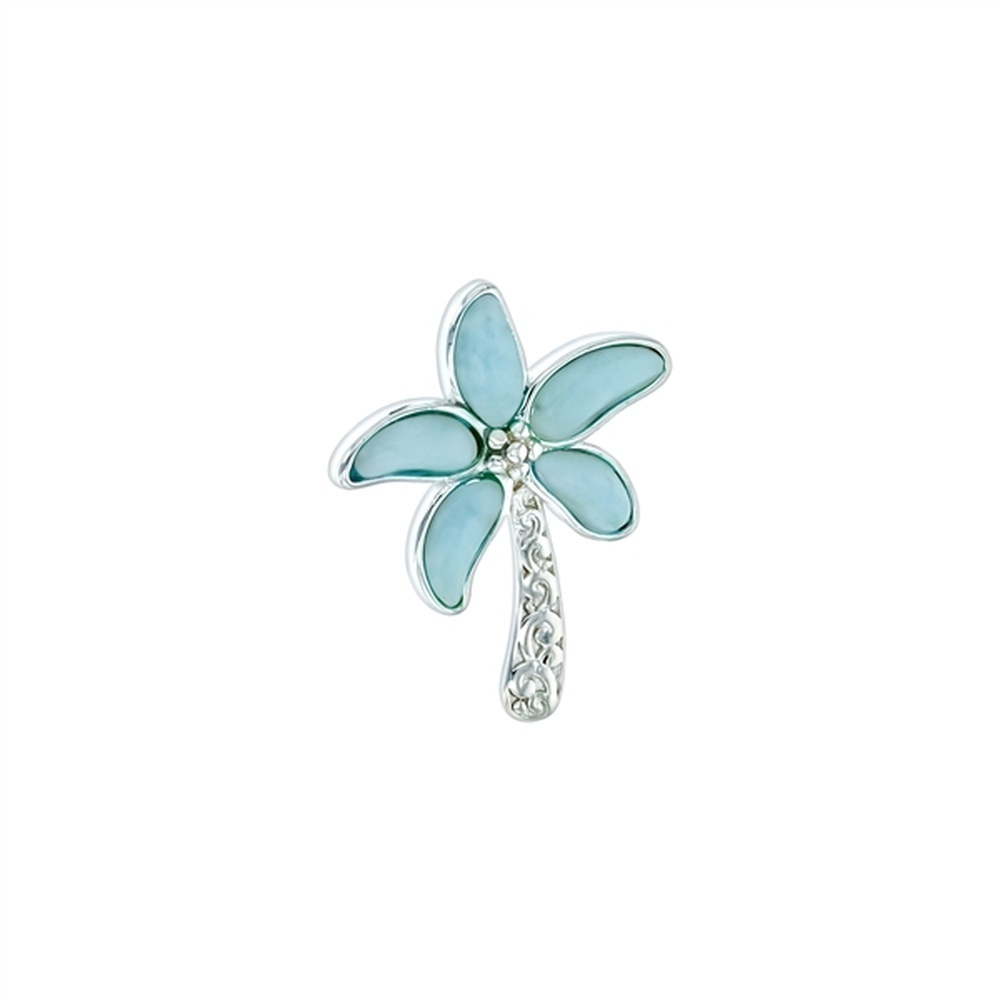 925 Sterling Silver Larimar Palm Tree Scroll Design Pendant 2.86 gm